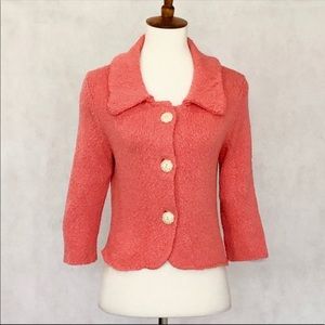 Anthropologie Moth Boucle Cropped Coral Cardigan